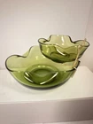 Vtg MCM 1970's Anchor Hocking Avocado Green Glass Chip and Dip Bowls with Holder