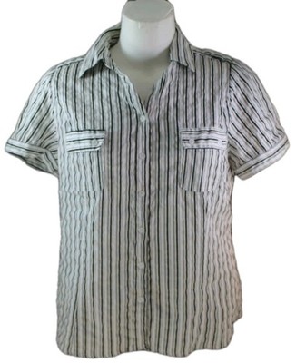 Worthington Woman Stretch, 2X, Black/White Stripe Button Front Top