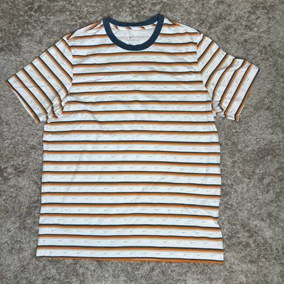 Nike Tee Just Do It All Over Print T-Shirt XL Swoosh Logo Striped Ringer