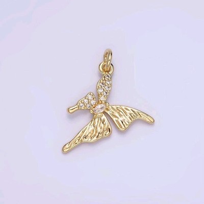 14K Gold Filled 20mm Micro Pave CZ Butterfly Insect Wings Charm for Jewelry Maki