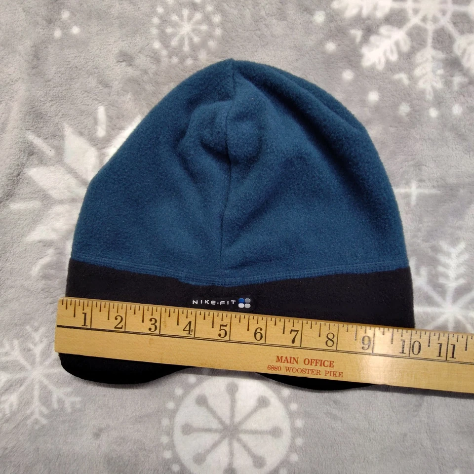 Boné de inverno vintage Nike Polartec gorro de lã logotipo azul preto - Imagem 4 de 4