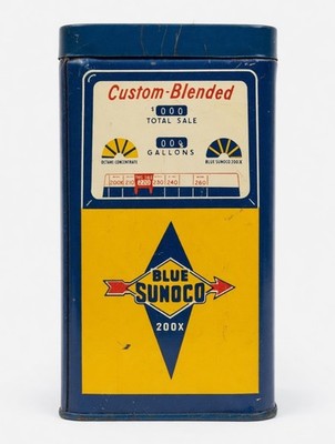 Vintage Sunoco Blue 200X Custom Blended Gas Pump Tin Coin Bank Still Bank