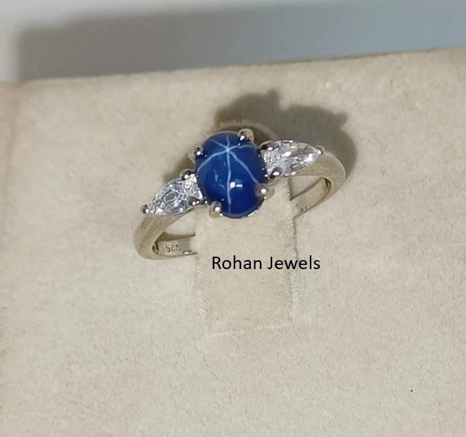 Blue Lindy Star Sapphire Ring 925 Sterling Silver Lab Created Handmade Ring - Image 4 of 4