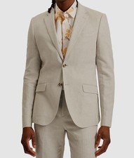 Ted Baker Men's Beige Slim Fit Notch Lapel Linen-Blend Blazer Jacket Size 3.