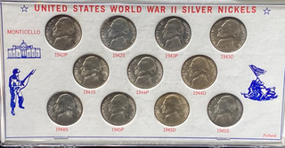 Complete Set of all 11 Silver War Nickels 1942 1945 P D S all BU Uncirculated