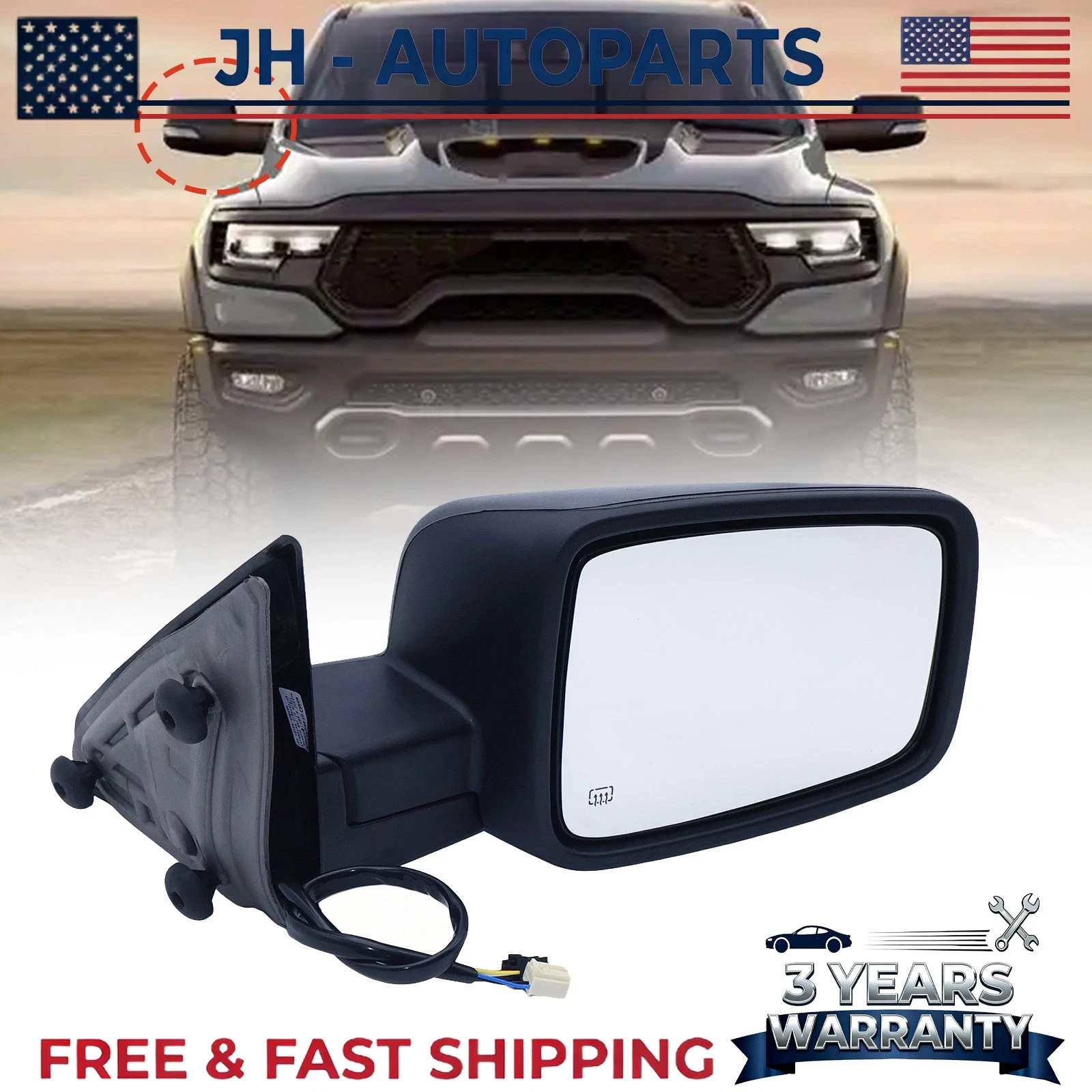 For Ram 1500 2013-2019 New Right Side Mirror Assembly Heated W/Turn Signal