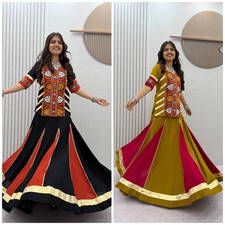 Indian Pure Cotton Kutchi Embroidery Lehenga Choli Women Festival Wear Designer
