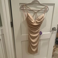 gold metallic strappy mini dress xs