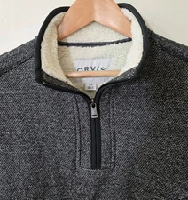 Orvis Sherpa Fleece Lined 1/4 Zip Black Pullover Sweater Jacket Mens Size Medium