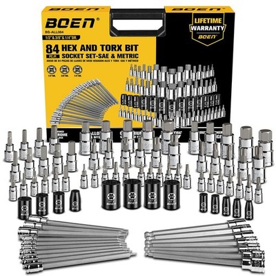 BOEN 84pc Allen Torx Bit Socket Set SAE Metric CR-V