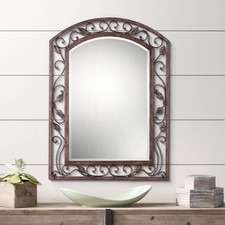Eden Park Arch Vanity Wall Mirror Rustic Beveled Bronze Openwork Frame 25" Wide