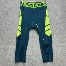 Medias de compresión NIKE Pro Combat Hyperstrong para hombre XL verde azulado Volt acolchadas 3 4