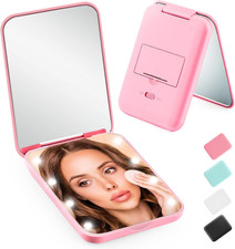 Mini Travel Compact Mirror, 1X/3X Magnifying LED Pocket Travel Makeup Mirror for