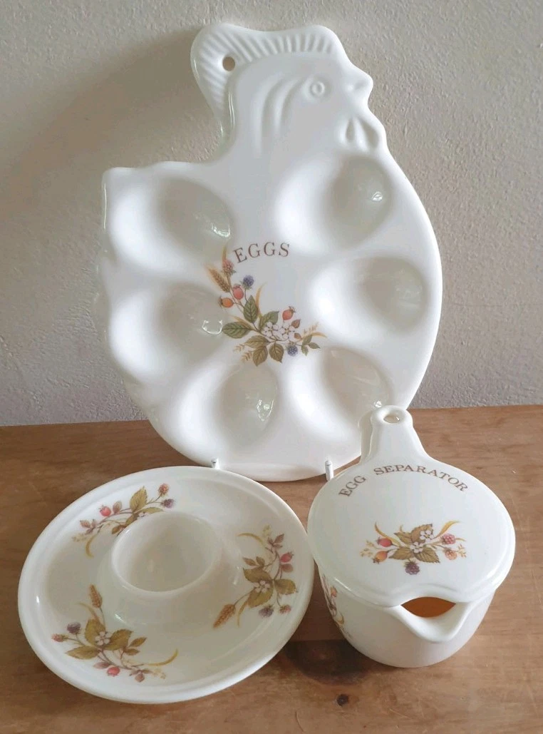 Marks and Spencer Harvest Pattern Egg Holder,Egg Cup and Saucer,Egg Separator
