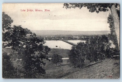 1910 Winona Minnesota MN Vintage Postcard Lake Bridge Scenic Aerial View Posted