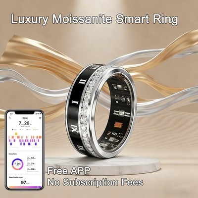 Luxury Smart Ring Moissanite Roman Numerals Health Tracker Heart Rate Sleep IP68
