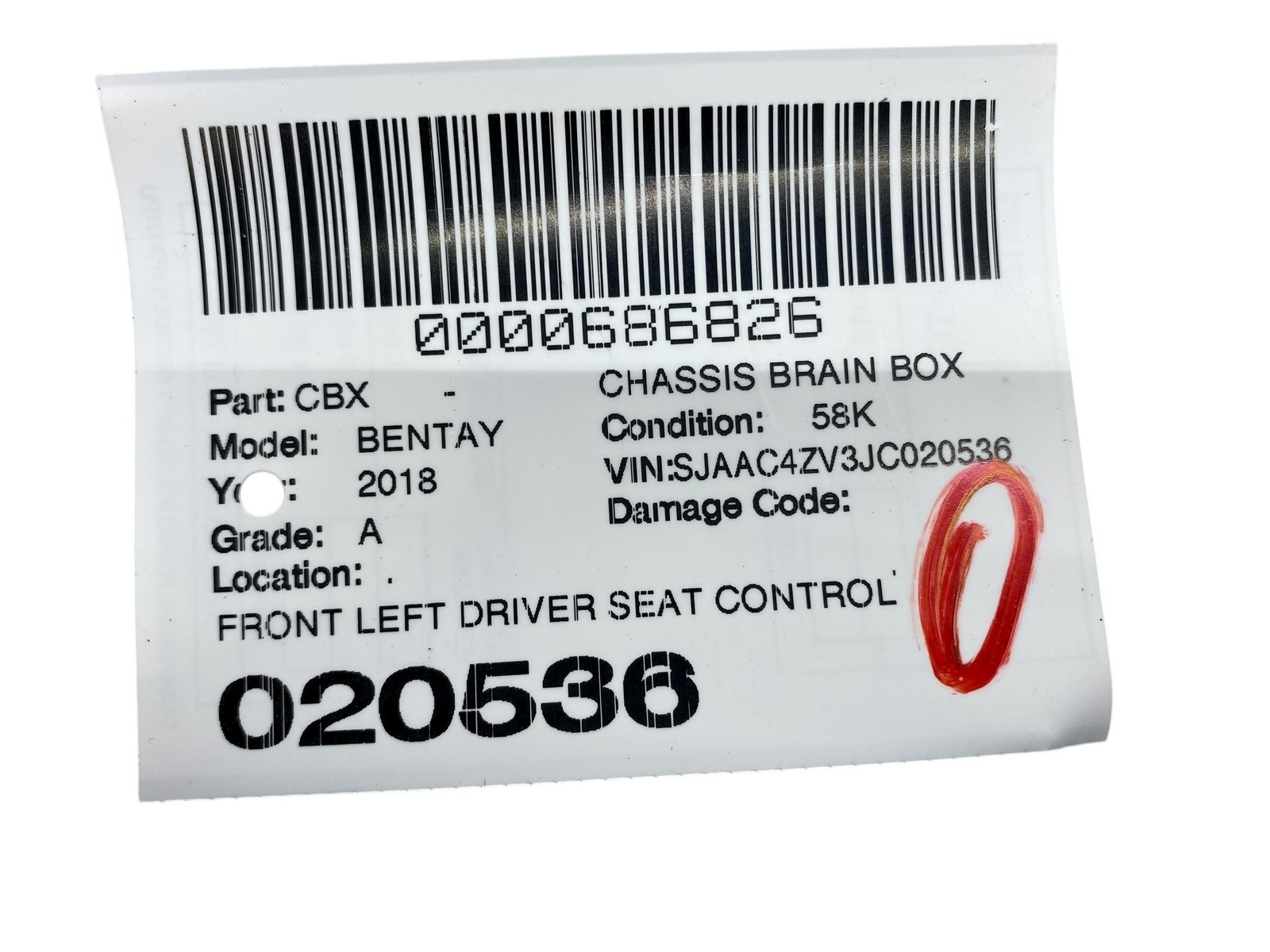 2016-2020 BENTLEY BENTAYGA FRONT LEFT DRIVER SEAT CONTROL MODULE UNIT 4M1959760D