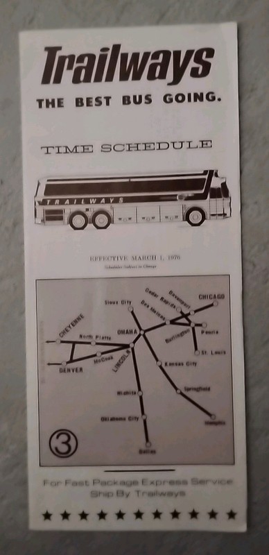 Vintage Trailways Bus Schedule From 1976 Is 50 Years Old
