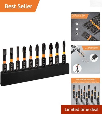Versatile Magnetic Drill Bit Set - 10 Pack of S2 Steel, Flat, Cross & PZ Tips