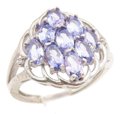 925 Sterling Silver Vintage Ring Oval Cut Tanzanite Cluster Band  Sz 7  RG36181