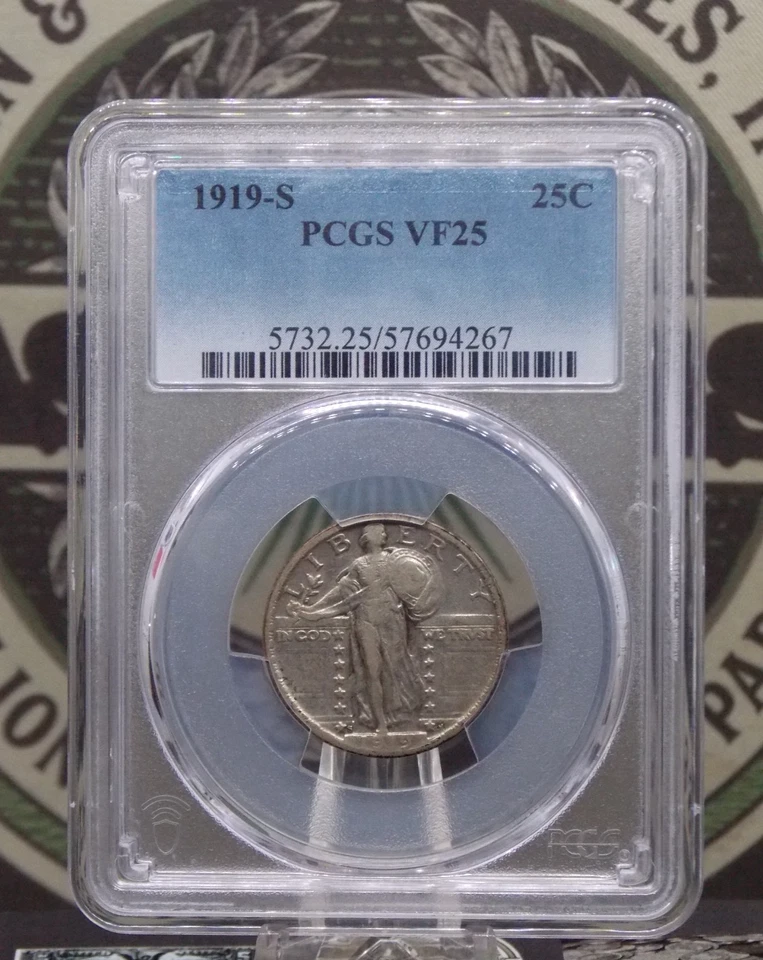 1919 "S" Standing Liberty Silver Quarter 25c PCGS VF25 #267 Very Fine ECC&C, Inc - Image 3 of 4