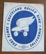 VINTAGE, ORIGINAL, SANTA CRUZ CA. SKATELAND ROLLER RINK, PAPER LABEL, STICKER
