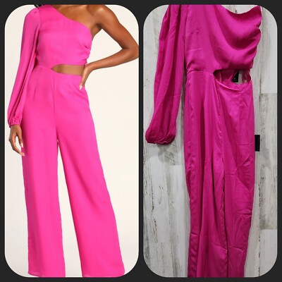 LULUS Dream Plans Hot Pink One Shoulder Cutout Jumpsuit Size XS**NWT**