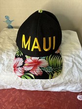 Hat Ball Cap Maui Aloha Hawaii Adjustable Snapback . Floral Black Brand New.