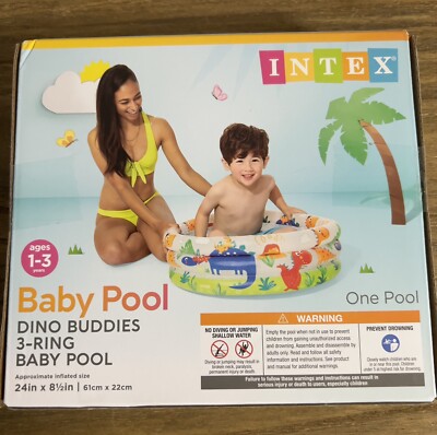 NEW INTEX Dino Buddies 3-Ring Baby Pool, Inflates to 24'' X 8.5'', Ages 1-3