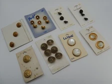 Vintage Buttons On Cards Assorted Sizes And Materials LOT of 8 Cards ~ Gold