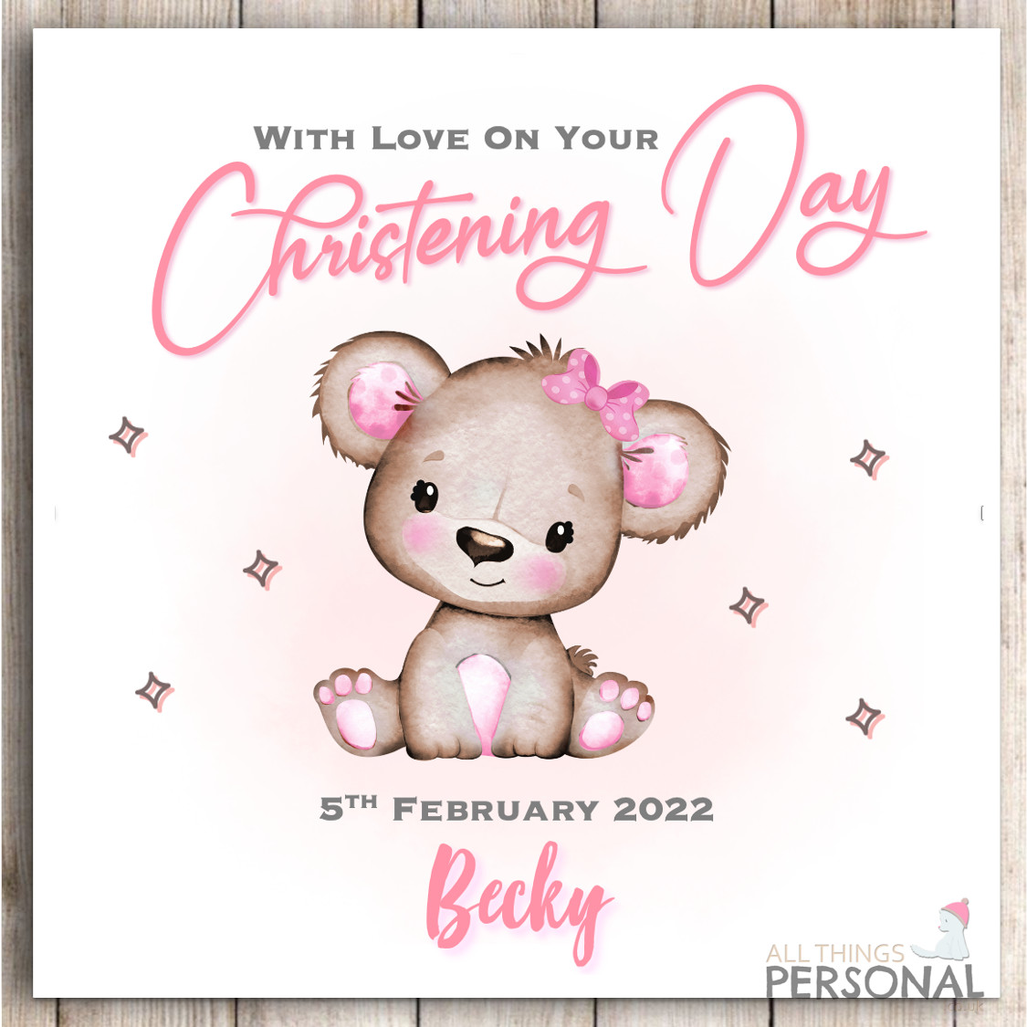 Personalised Pink Christening Card Granddaughter Daughter Goddaughter Niece