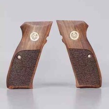 Juego de empuñaduras de pistola de laninización Cz 75B SP01 grabado madera de nogal artesanal logotipo de metal