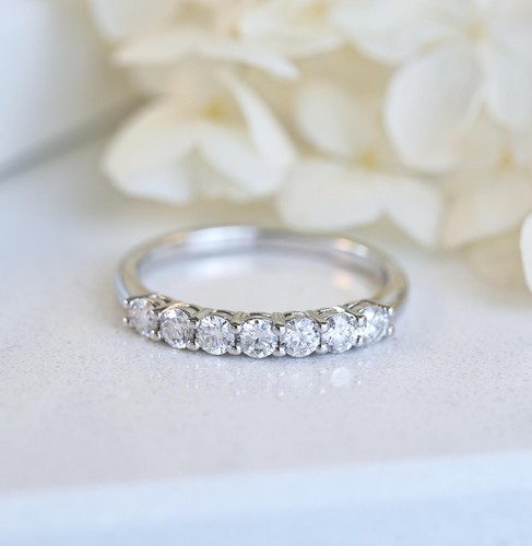7-Stone Moissanite VVS1 Wedding Band Sterling Silver Anniversary Ring 4.5-9 S37B - Picture 2 of 7