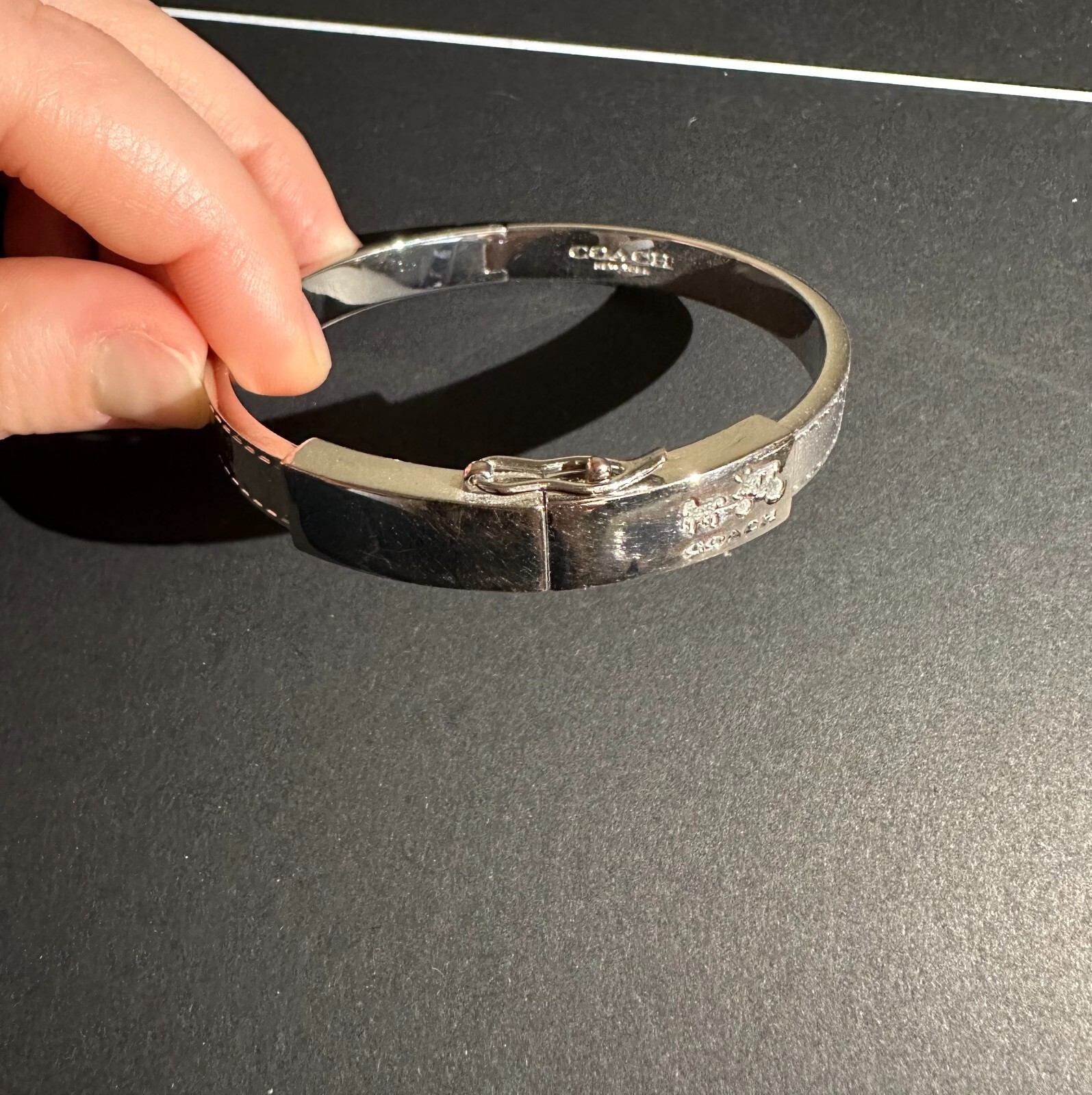 COACH *AUTHENTIC* SILVER HINGED BANGLE BRACELET - image 1