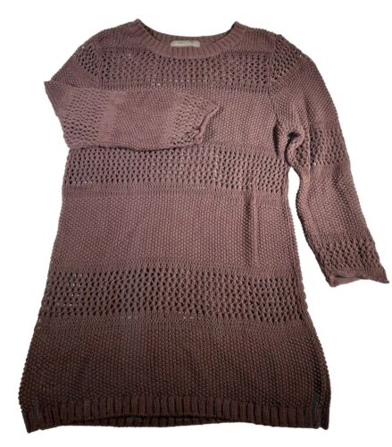 Tommy Bahama Sweater Womens M Brown Tunic Cotton Open Knit Coastal Cottage Cool
