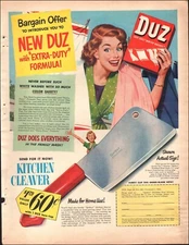 1949 Vintage ad Duz retro detergent. Laundry Art Model Kitchen Cleaver 10/16/24