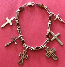 Catholic Religious Holy Medal - ALL STERLING BRACELET - CROSSES / STONE / LOVELY