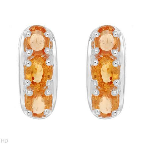 Beautiful Orange Sapphires Three Stone Earrings, 1.50ctw in Sterling Silver - Picture 1 of 3