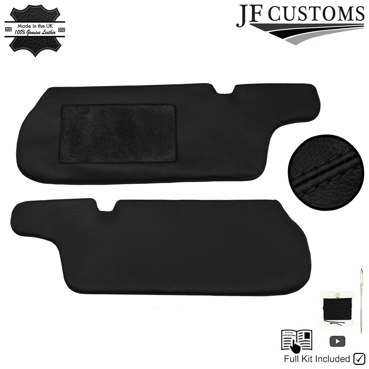 BLACK CROSS STITCH LEATHER 2X SUN VISOR COVERS FITS DATSUN