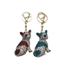 Blue/Red Crystal Rhinestone Enamel Dog Keychain Key Ring