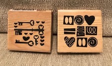 Hearts keys valentines wooden rubber stamps set of 2