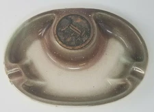 Ashtray The Hyde Park Hotel Table Ceramic Brass Vintage 1950 Brown White Rustic