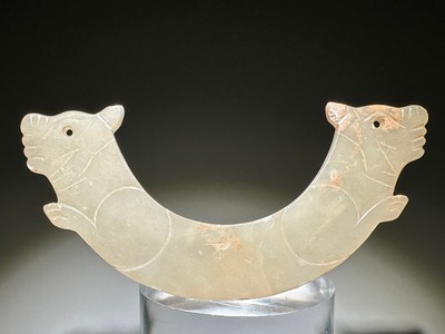 Good ''Shi Jia He'' Culture Old Jade Carved Tiger Design ''Huang'' Pendant L 9.5 cm