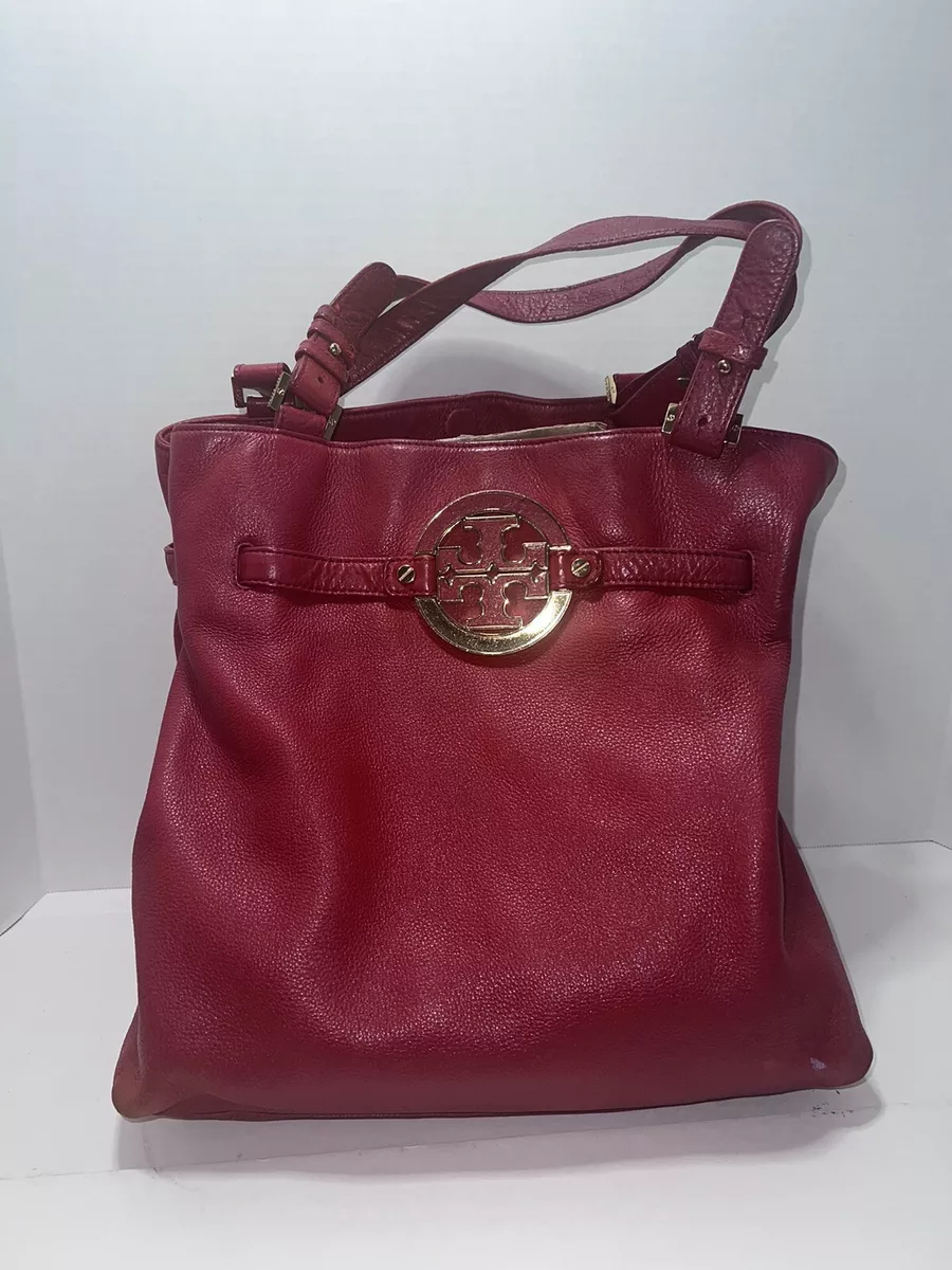 Tory Burch Amanda Hobo Pebble Leather Tote Purse Red Bag