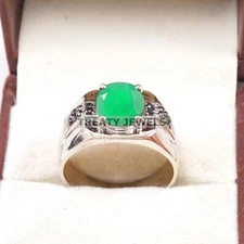 Emerald Oval Cut Gemstone With 925 Sterling Silver Ring For Men's #B53