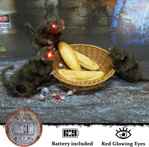 3 Pack Realistic Fake Rats Halloween Animal Trick Toys Decorations Party Decor - Picture 6 of 8