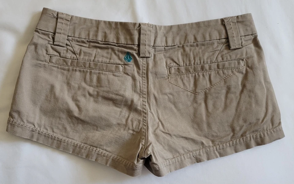 Volcom Womens Khaki Shorts Sexy Casual Dressy Fun Size 1  - Image 2 of 2