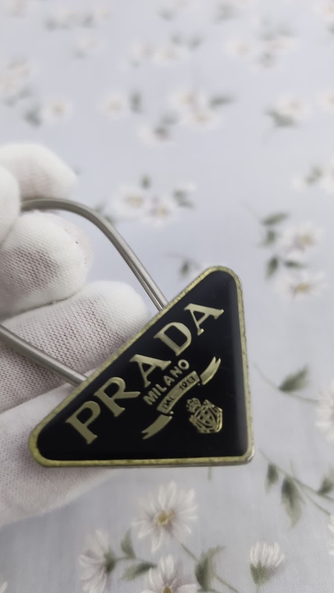 Vintage Prada Milano Black Silver Triangle Logo Metal