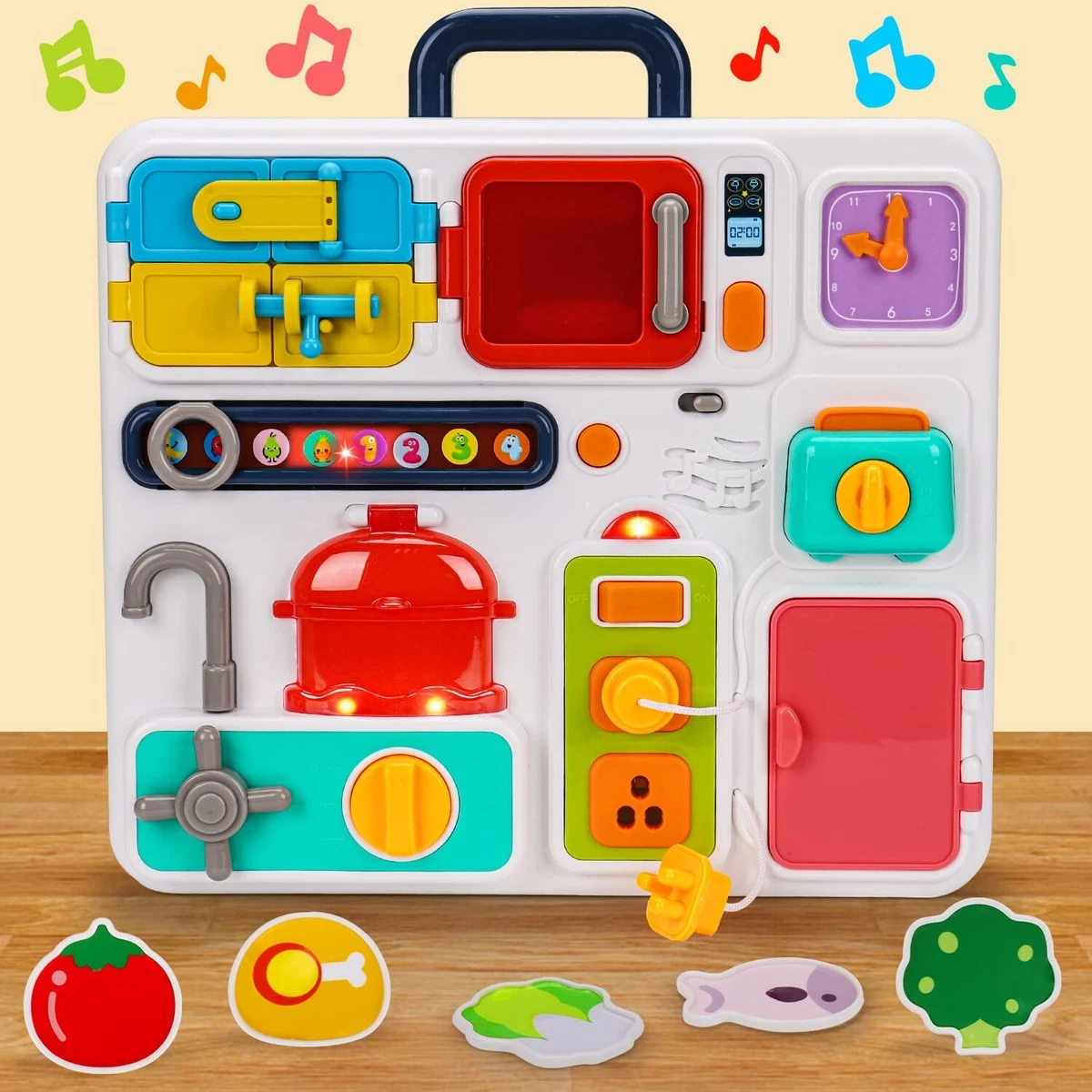 Kitchen Busy Board for Toddlers 1-3 Travel Toys Light Up Musical Baby Toys 12-18