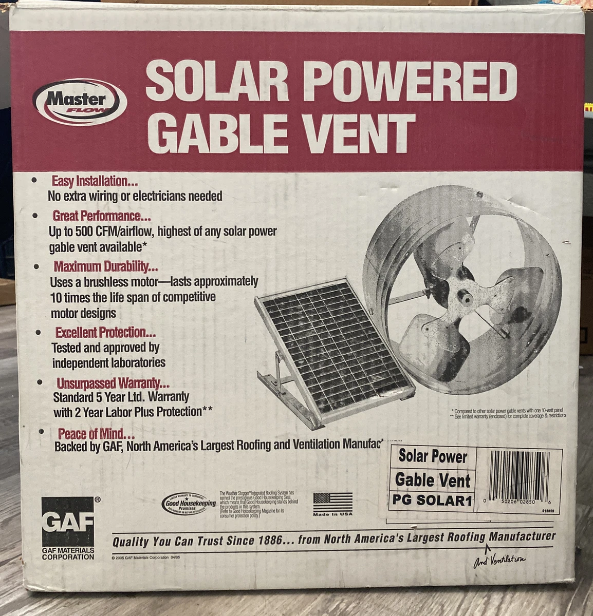master flow solar powered gable vent Up To 500 cfm/airflow | eBay